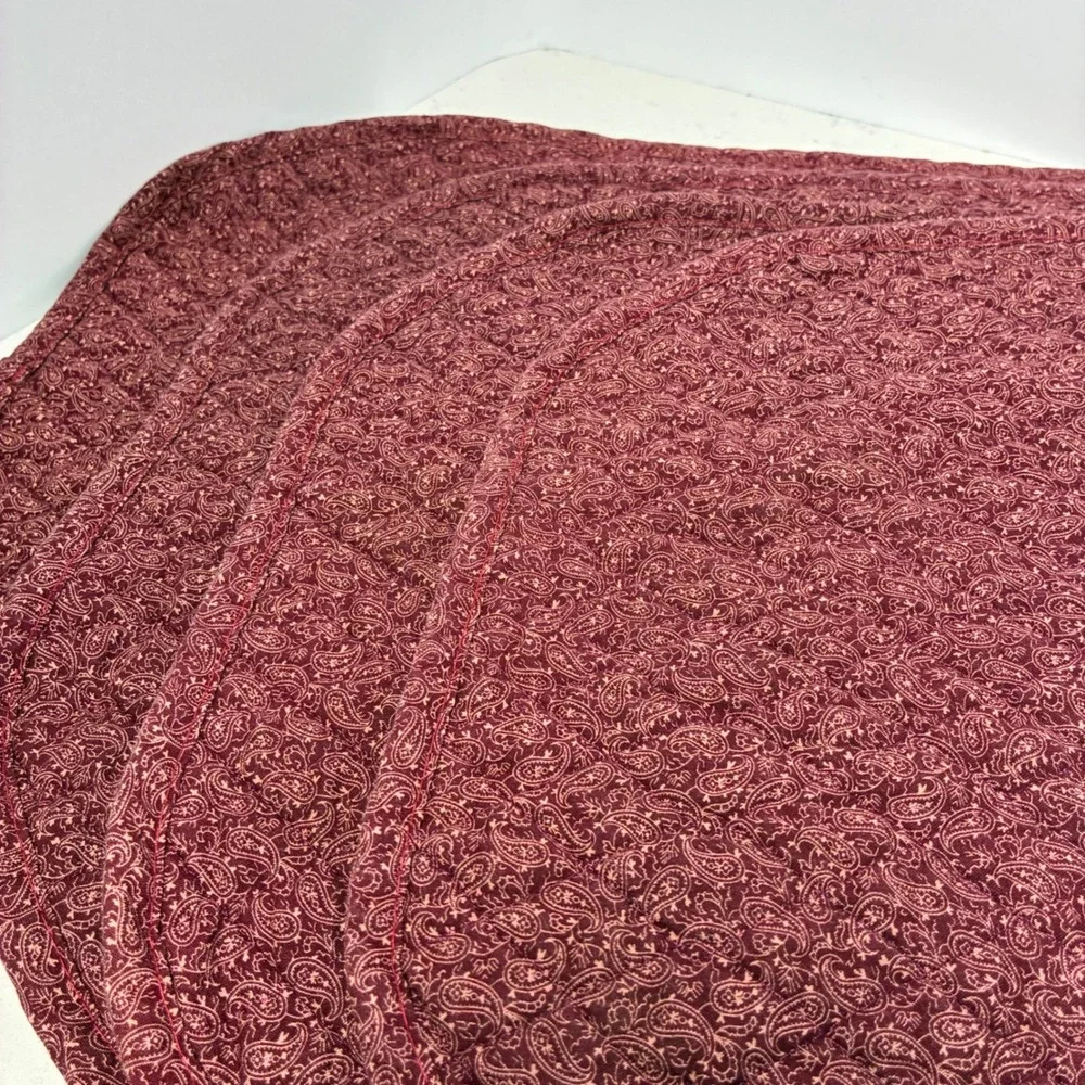 Placemat Napkin Set Burgundy Paisley Quilted 8pc Farmhouse Cottage Table Decor